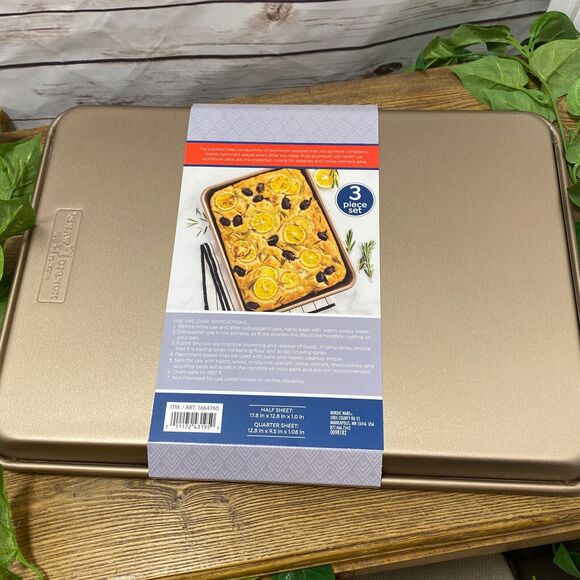 3 pc Nordic Ware Gold Baking Sheets Trays Half Quarter Cookie Aluminum Non Stick - Picture 6 of 10